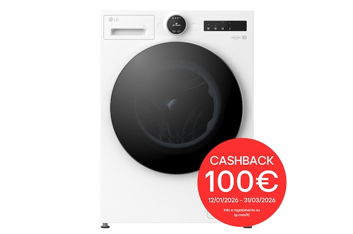 Immagine frontale della lavatrice LG F4X9009TWCE serie X9 classe A-60%